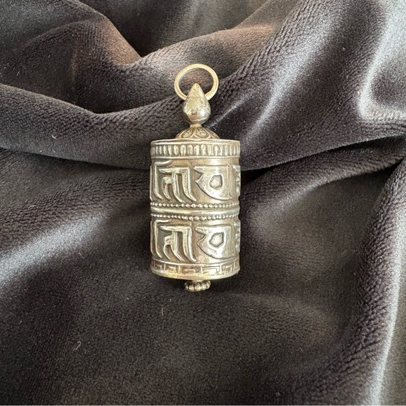 925 Sterling Silver Jewelry - Tibetan Buddhist Sterling Silver Prayer Wheel Pendant